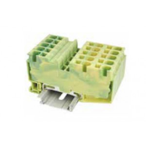 Заземляющая клемма JUT14-6/1-2PE, Заземляющая клемма, 3 точки подключения, тип фиксации провода: пружинный, номинальное сечение: 6 мм кв., 800V, ширина: 8,2 мм, цвет: желто-зеленый, тип монтажа: DIN35