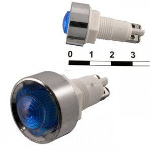 N-836-B  220VAC, Лампа неоновая с резистором 220В в корпусе, синий, гайка М12