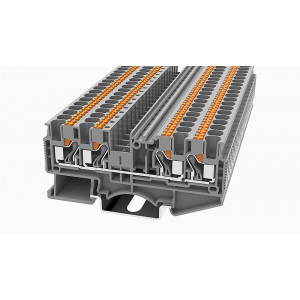 Проходная клемма DS4-QU-01P-11-00Z(H), Проходная клемма, 4 точки подключения, тип фиксации провода: Push-in, номинальное сечение: 4 мм кв., 32A, 800V, ширина: 6,2 мм, цвет: серый, тип монтажа: DIN35, втычная перемычка,