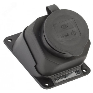 Розетка 1-м Омега РБу13-1-0м IP44 угловая настен. с заземл. с защ. крышкой каучук черн. PKR22-016-2-K02