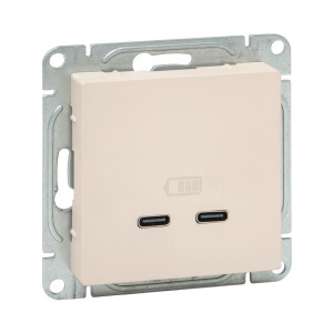 Механизм розетки USB-C - 2шт, кремовый Эпика EKF UP1-SOI-2USBC