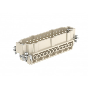 Вилочная контактная вставка HE-024-M, Вилочная контактная вставка, винтовая фиксация, 24 полюса + PE, типоразмер 24B, 500V, 16A, сечение обслуживаемых проводников 1,0-2,5 мм кв, тип покрытия контактов: серебро