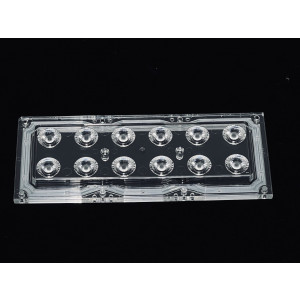 ALHB173D12LED30G, Групповая прямоугольная линза 2x6 на 12 светодиодов 3030/3535/5050, эфф=90%, 30°, 173x71.4мм H:11,05мм, PC