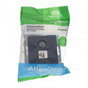 Розетка ATLASDESIGN двойная компьютерная+ТВ RJ45+TV категория 5E механизм грифель ATN000789