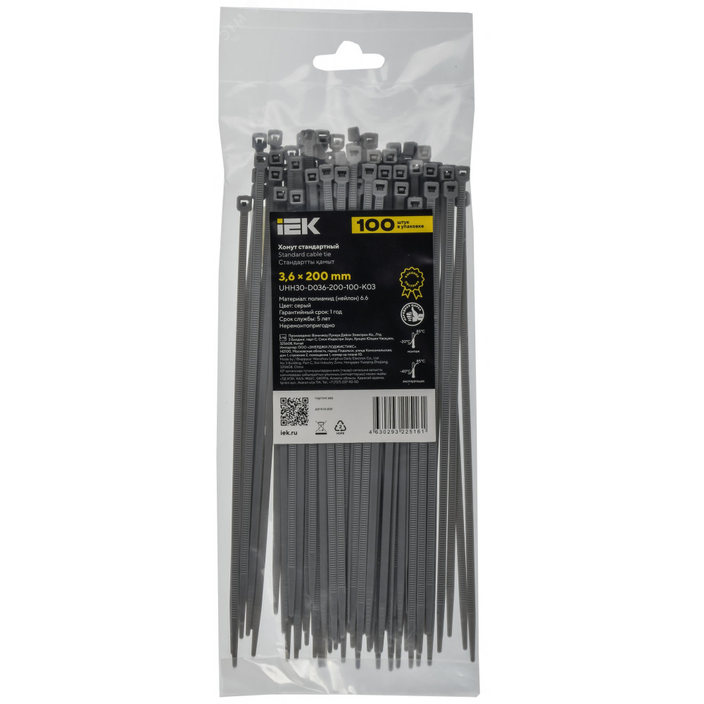 Изображение товара Хомут 3.6х200мм P6.6 стандартный серый IEK уок 100 шт