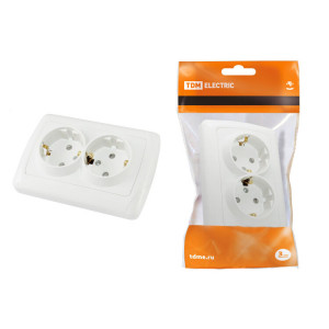 Розетка двойная 2П+З 16А 250В с защ. шт. белая "Онега" SQ1805-0013