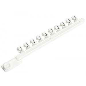 Гребенка с шильдиками 9704 A/JG B, Гребенка составных шильдиков, боковая / верхняя, 10 шильдиков, нанесенные символы: J,J, ... ,J цвет: белый