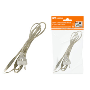 Шнур с плоской вилкой с вырезом ШУ04 ШВВП 2х0,75мм2 1,7 м. прозрачный SQ1305-0034