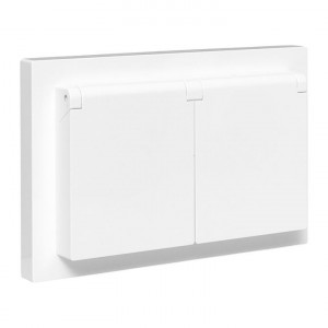 Механизм розетки двойной, 16А, IP44, с заземлением, со шторками, с рамкой, с крышками, белый Эпика EKF UP1-SOW-211-44