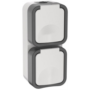 Розетка 2-м ОП TORS 16А IP55 TS232 вертик. с заземл. с крышкой бел. TS-R26-16-55-V-K41