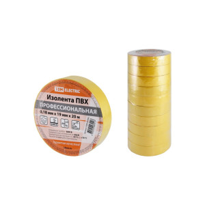 Изолента ПВХ профессиональная 0,18х19мм Желтая 20м SQ0526-0062