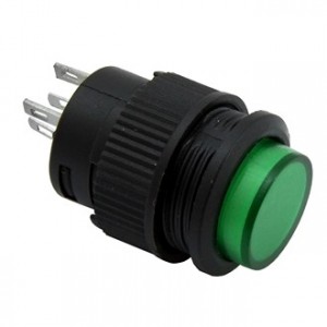 R16-503AD-G LOCK, Кнопочный переключатель с фиксацией, зеленая LED подсветка