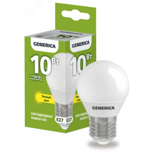 Лампа светодиодная G45 шар 10Вт 230В 3000К E27 GENERICA LL-G45-10-230-30-E27-G
