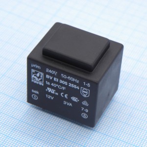 BV EI 305 2554, Трансформатор питания 3ВА  240В 12В 250мА ta 40 C/F