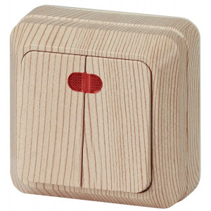 Выключатель Quadro 2-105-11 двухклавишный с подсветкой, 10А-250В, IP20, ОУ, сосна Б0053772