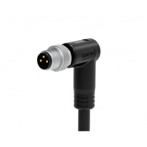 Вилочный разъем с кабелем M8A08Z-MMSRA-UP001B, Вилочный разъем с кабелем, 8 полюсов, M8, угловой, длина кабеля 1 м, A-Code, материал оболочки кабеля: PVC, 2А, 30V, корпус из пластика, резьбовое соединение: цинк, неэкранированный