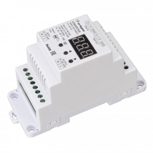 Конвертер SMART-K29-DMX512 (230V, 1x2A, TRIAC, DIN) 027131, Конвертер сигнала DMX512 в TRIAC. Вход - DMX512, выход TRIAC(230V), напряжение питания AC 230V. 1 канал управления, ток нагрузки 1х2А. На корпусе цифровой дисплей. Габариты 110x48x67 мм. Для использования на DIN-рейке.