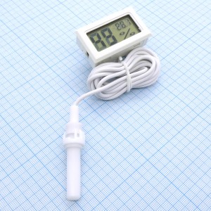 Термометр + гигрометр с выносным датчиком, Диапазон измерения отн.влажности: 10% RH - 95% RH; температуры: от -50 °C до + 70 °C; питание: 2 х 1,5 В LR44 батареи; длина кабеля 140см