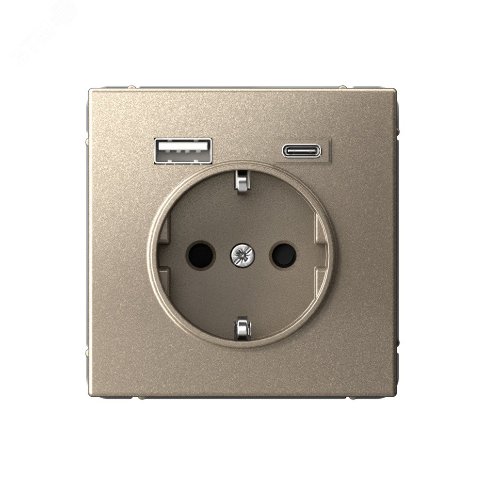 Изображение товара ARTGALLERY розетка 16А с 2 USB A+C, 5В/2,4А/3,0А, 2х5В/1,5А, механизм, шампань GAL000532