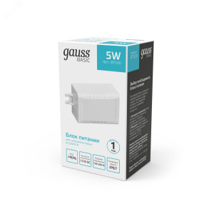 Блок питания для светодиодной ленты 5 Вт AC 100-264В Uвых 12В IP67 54х27х23мм Basic BT520