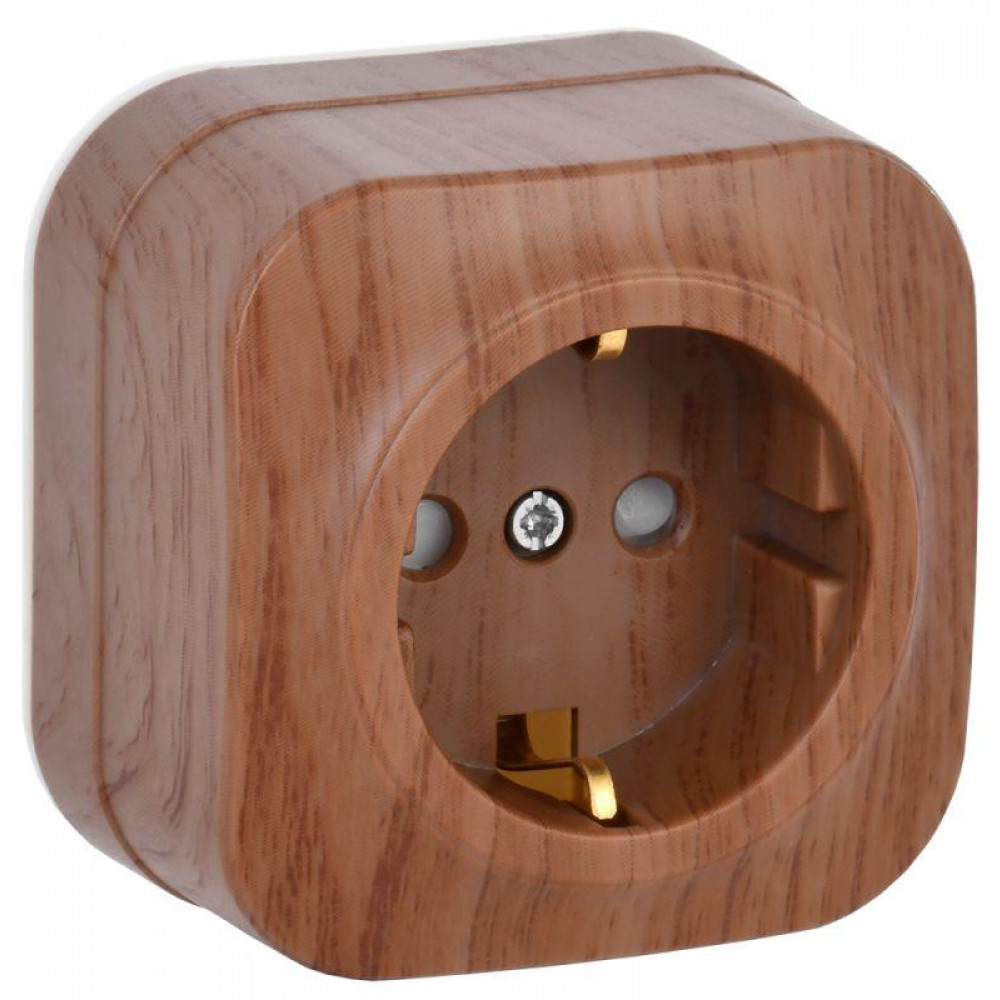 Изображение товара Розетка 16А с заземлением и защитной шторкой серия GLORY дуб IEK