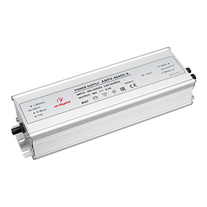 Блок питания ARPV-48400-A (48V, 8.3A, 400W) 028367(1), Источник напряжения с гальванической развязкой для светодиодных изделий. Входное напряжение 200-240 VAC. Выходные параметры: 48 В, 8,3 А, 400 Вт. Встроенный PFC >0,5. Герметичный алюминиевый корпус IP 67. Рабочая температура -30…+50C?. Габаритные размеры