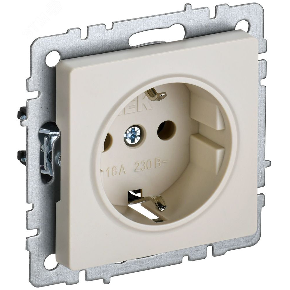 Изображение товара Розетка силовая IEK BRITE РС14-1-0-БрКр 16А с заземлительной шторкой бежевого цвета