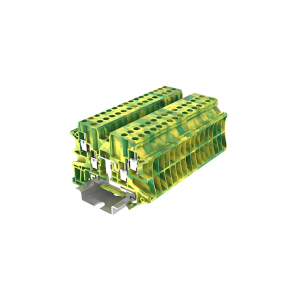Заземляющая клемма TU2.5-4-PE, Заземляющая клемма, 4 точки подключения, тип фиксации провода: винтовой, номинальное сечение: 2,5 мм кв., ширина: 5,2 мм, цвет: желто-зеленый, тип монтажа: DIN35