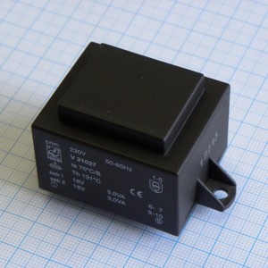 V 21027, Трансформатор питания 6ВА  230В 2x18В  2x167мА  термопредохранитель 131 C,  70 C/B (EI 42/14,8)32,6