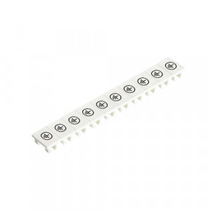 Маркировка для клемм (полоска) 9705A/6/10 B SLZ, Маркировочные шильдики, для клемм сечением 4 мм.кв., боковая / верхняя, 10 шильдиков, нанесенные символы: "земля" в кружечке, с горизонтальным расположением, размер шильдика: 5,75 x 8,3 мм, цвет: белый