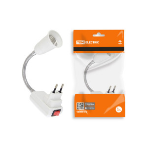 Переходник вилка-Е27 гибкий 150мм с выключателем, белый, SQ0335-1012