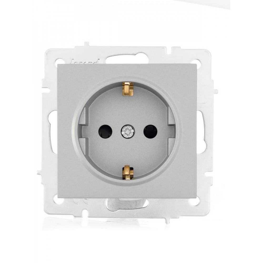Изображение товара Розетка 1-м СП Vesna с заземл. защ. шторки ПБТ механизм платина 742-3588-124B