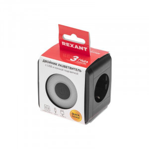 Двойник электрический Куб 16А с/з+2хUSB-A 2.4А+USB Type-C 3А с ночной подсветкой черн. 11-1252