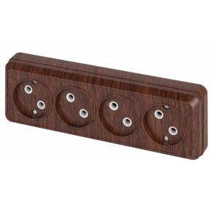 Розетка Quadro 2-207-10 без заземления четырехместная 4х2P, 16А-250В, IP20, ОУ, венге Б0053833