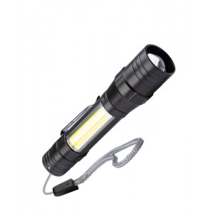 Фонарь аккумуляторный ручной LED 1Вт + COB 5Вт линза зум аккум. Li-ion 18650 1А.ч USB-шнур ABS-пластик KOS113Lit