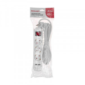 Удлинитель 3х3м с заземл. STANDARD 2хUSB 3х1кв.мм с выкл. бел. Rexant 13-4016