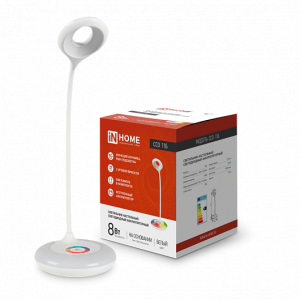 Светильник настольный светодиодный аккумуляторный ССО 11Б 8Вт 640Лм RGB-подсветка, сенсор 3 уровня яркости, USB-каб. БЕЛЫЙ 4690612035819