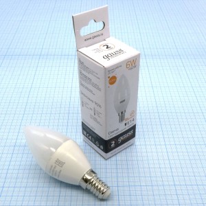 Лампа LED Gauss 6W тепл свеча (230), E14,3000k,420Lm,100*37