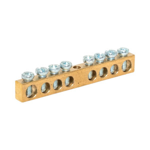 Шина PEN "ноль-земля" 6х9 8 отвер. латунь крепеж по центру sn0-63-08-r