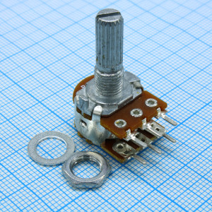 PDB182-K220K-104B, Резистор переменный 100кОм ±20% 0.125Вт металлический вал со шлицом 6мм (31.5х17х21)мм горизонтальные выводы