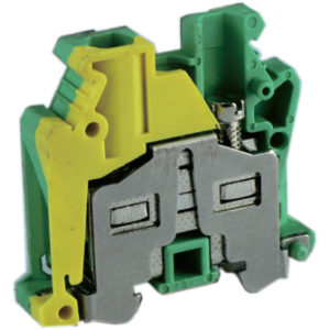 Заземляющая клемма (MINI) UKJ-6MJD, Заземляющая клемма, MINI, боковой подвод кабеля, 2 точки подключения, тип фиксации провода: винтовой, номинальное сечение: 6 мм кв., 500V, ширина: 6,2 мм, цвет: желто-зеленый, тип монтажа: DIN35