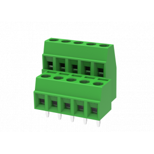 Клемма на плату MC-DTM3.81H04C, Клемма, 2 этажа, горизонтальный подвод кабеля, на плату, шаг: 3.81 мм, 2x2 полюса, фиксация провода винтовая, исполнение: со смещением, 160V, 8A, цвет: зеленый