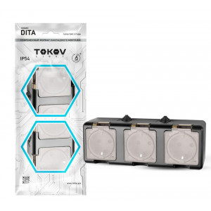 Розетка 3-м ОП Dita 16А IP54 250В с заземл. с прозр. крышкой карбон TKL-DT-R3Z-C14T-IP54