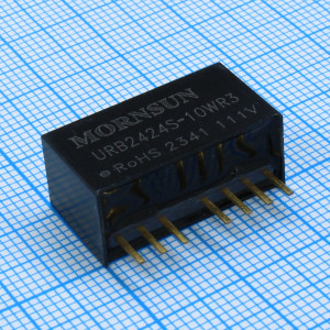 URB2424S-10WR3, Преобразователь DC/DC на печатную плату 10Вт вход 24В (9...36В) выход 24В/417мА КПД 86% -40°С...+105°С изоляция 1500В