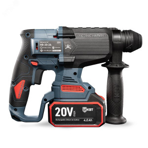 Перфоратор аккумуляторный HB-20-24 серия ПРОФИ, Перфоратор аккумуляторный 20V бесщеточный с максимальным размером оснастки SDS-Plus до 24 мм, 2 аккумуляторные батареи: Li-ion, 20 В/4Ач, зарядное устройство, кейс