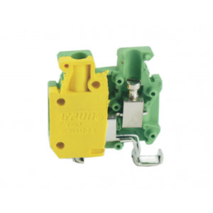 Заземляющая клемма (MINI) UKJ-1.5MTJD, Заземляющая клемма, MINI, боковой подвод кабеля, 2 точки подключения, тип фиксации провода: винтовой, номинальное сечение: 1,5 мм кв., 400V, ширина: 4,2 мм, цвет: желто-зеленый, тип монтажа: DIN35