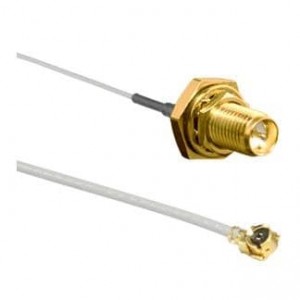 CSI-RGFI-100-UFFR, Соединения РЧ-кабелей RP-SMA gold female bulkhead internal mount (CONREVSMA014-G-1.13) to right angle U.FL female (CONUFL012-1.13) with 100mm of 1.13mm cable