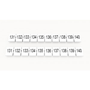 Маркировка (в кассетах) ZB8-10P-19-19Z(H), Кассета с маркировочными шильдиками, для клемм сечением 6 мм.кв., верхняя, 10 шильдиков, нанесенные символы: 131...140, с вертикальным расположением, размер шильдика: 7,45 x 10,7 мм, цвет: белый