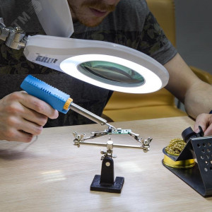Лупа на струбцине круглая, 5D, с подсветкой 72 SMD, сенсорный регулятор яркости, белая