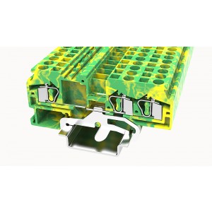 Заземляющая клемма WS4-TW-PE-01P-1C-00Z(H), Заземляющая клемма, 3 точки подключения, тип фиксации провода: пружинный, номинальное сечение: 4 мм кв., ширина: 6 мм, цвет: желто-зеленый, тип монтажа: DIN35